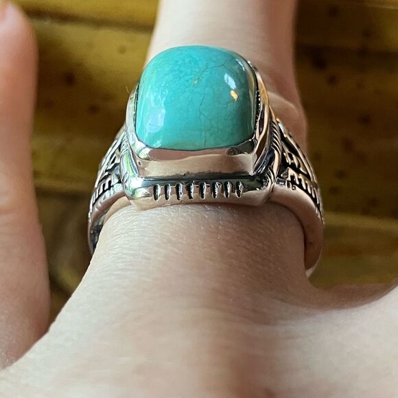 Natural Royston Turquoise Sterling Silver Eagle Ring Size 7 - Picture 2 of 9